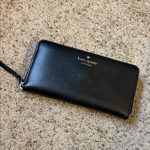 kate spade Black Leather Zip Around Wristlet Wallet